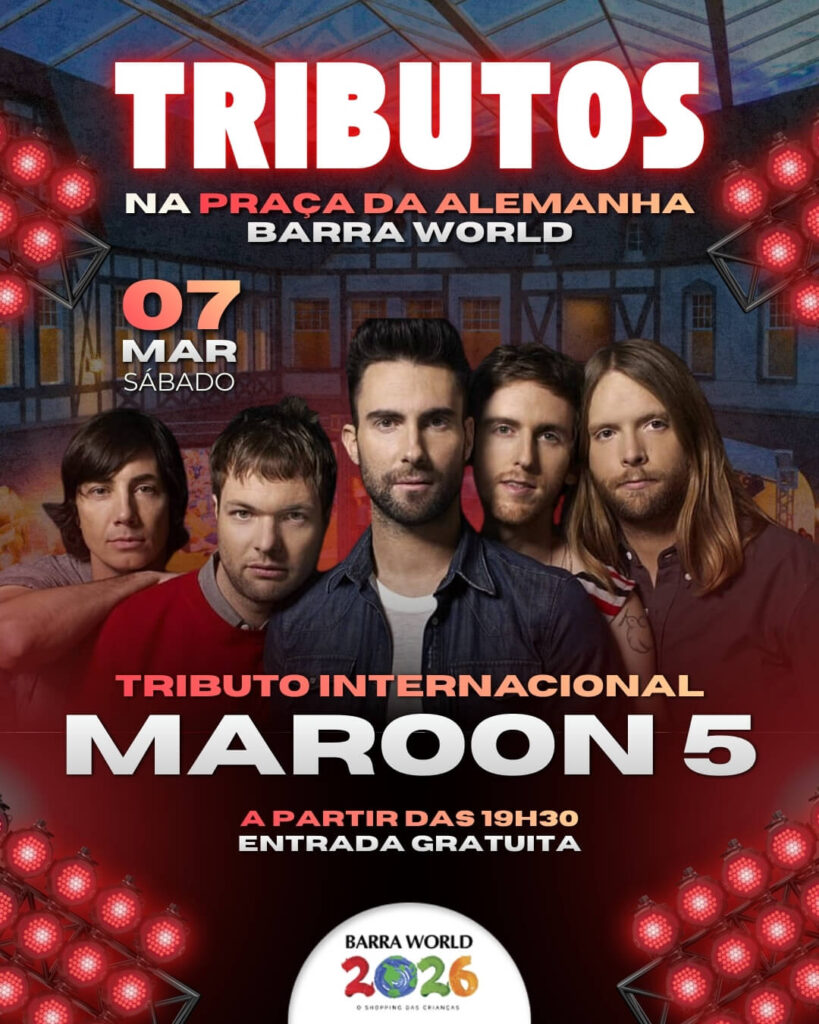 Dia 07 de Março, Sábado às 19h30 Tributo ao Maroon 5 - Pop, Groove e Grandes Hits no Palco