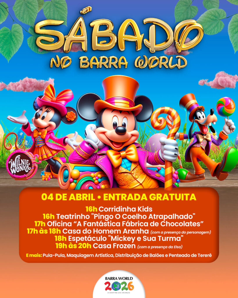 Dia 04 de Abril – Sábado, a partir das 16h – Um dia de diversão e imaginação com Mickey e Sua Turma