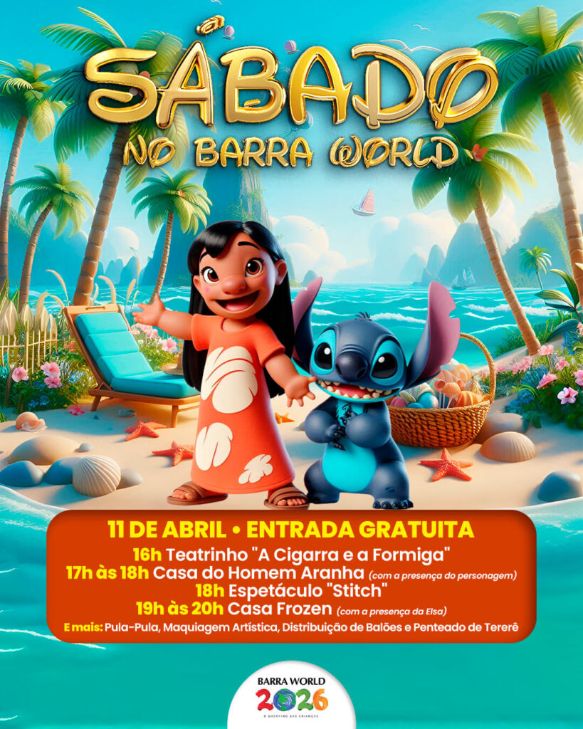 Dia 11 de Abril – Sábado a partir das 16h - Um dia de diversão e aventuras com o Espetáculo “Stitch”