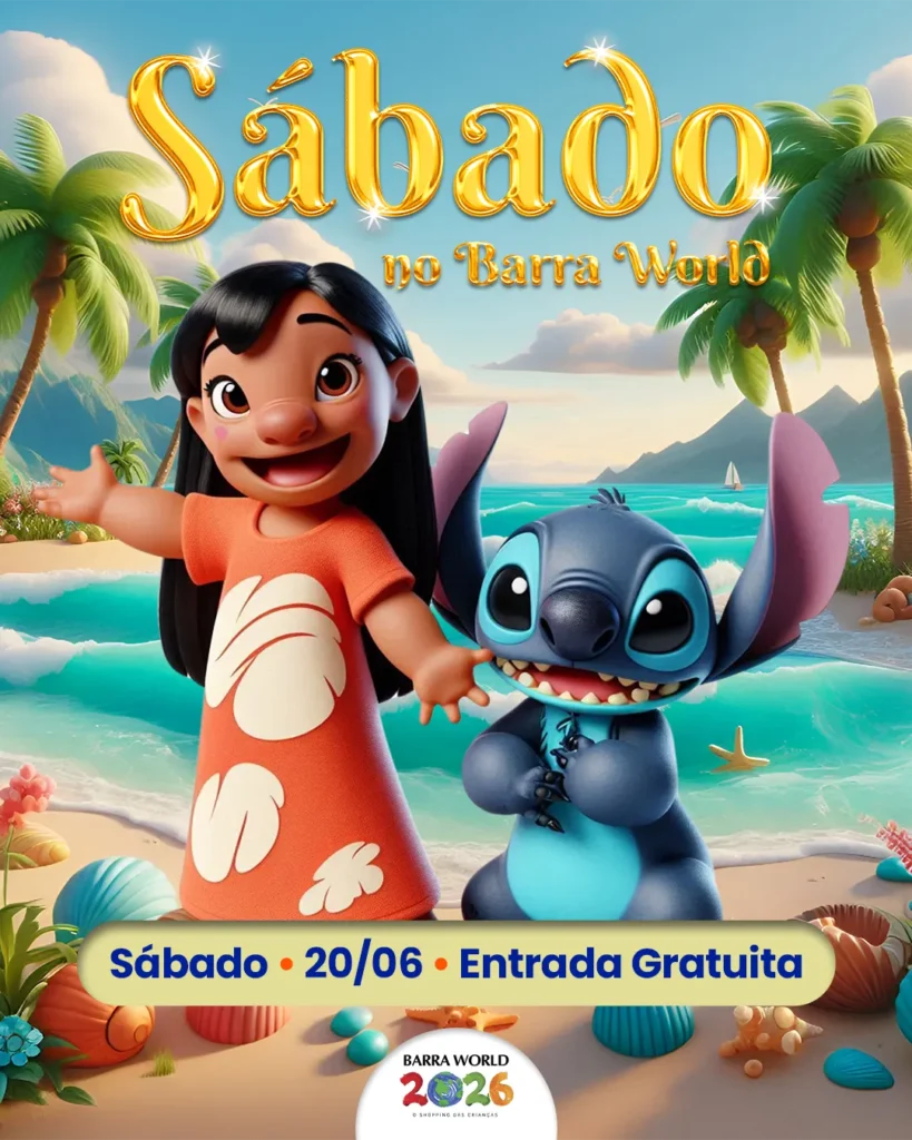 Programação infantil de sábado no Barra World Shopping — Espetáculo Stitch e Arraiá da Formiga Fifi, Recreio dos Bandeiran