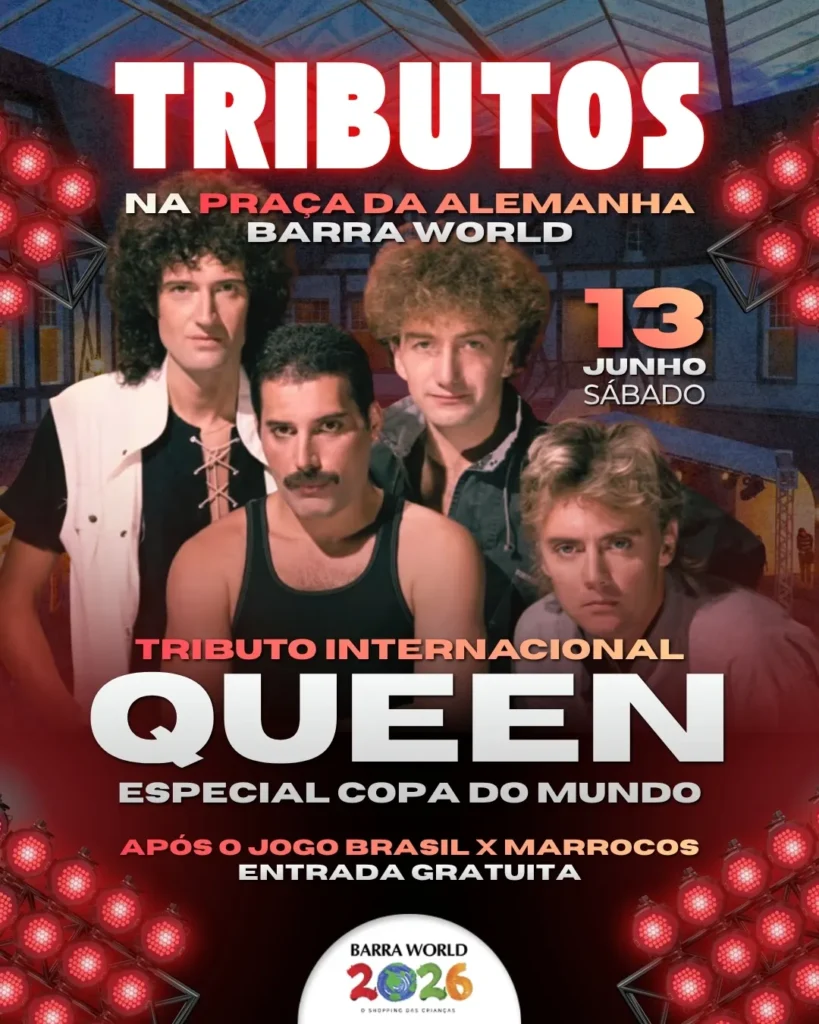 Tributo ao Queen no Barra World Shopping – Copa Fest – Show gratuito no Recreio dos Bandeirantes