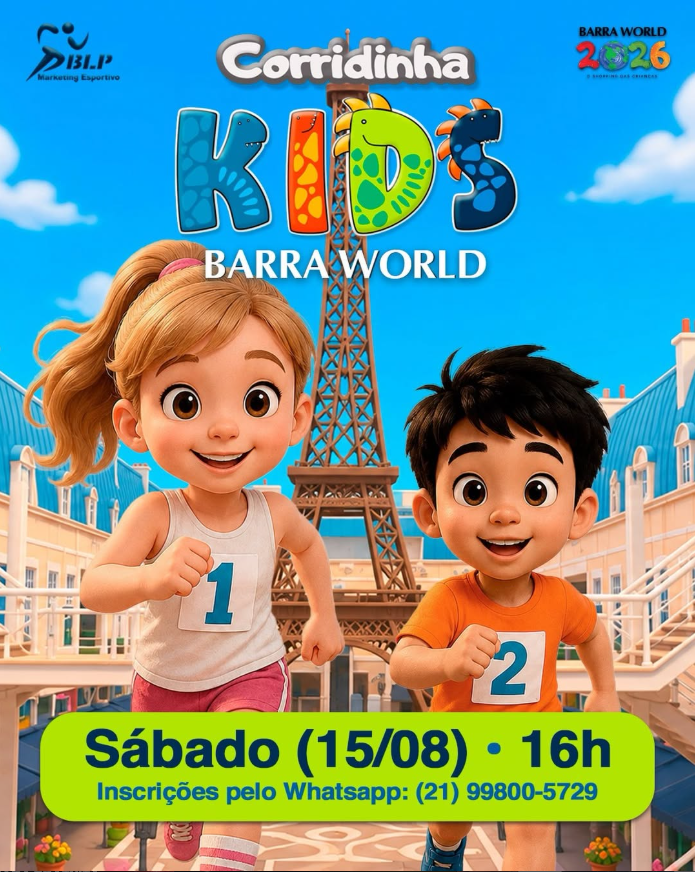 Programação 11 Corridinha kids evento gratuito no Barra World no Recreio dos Bandeirantes