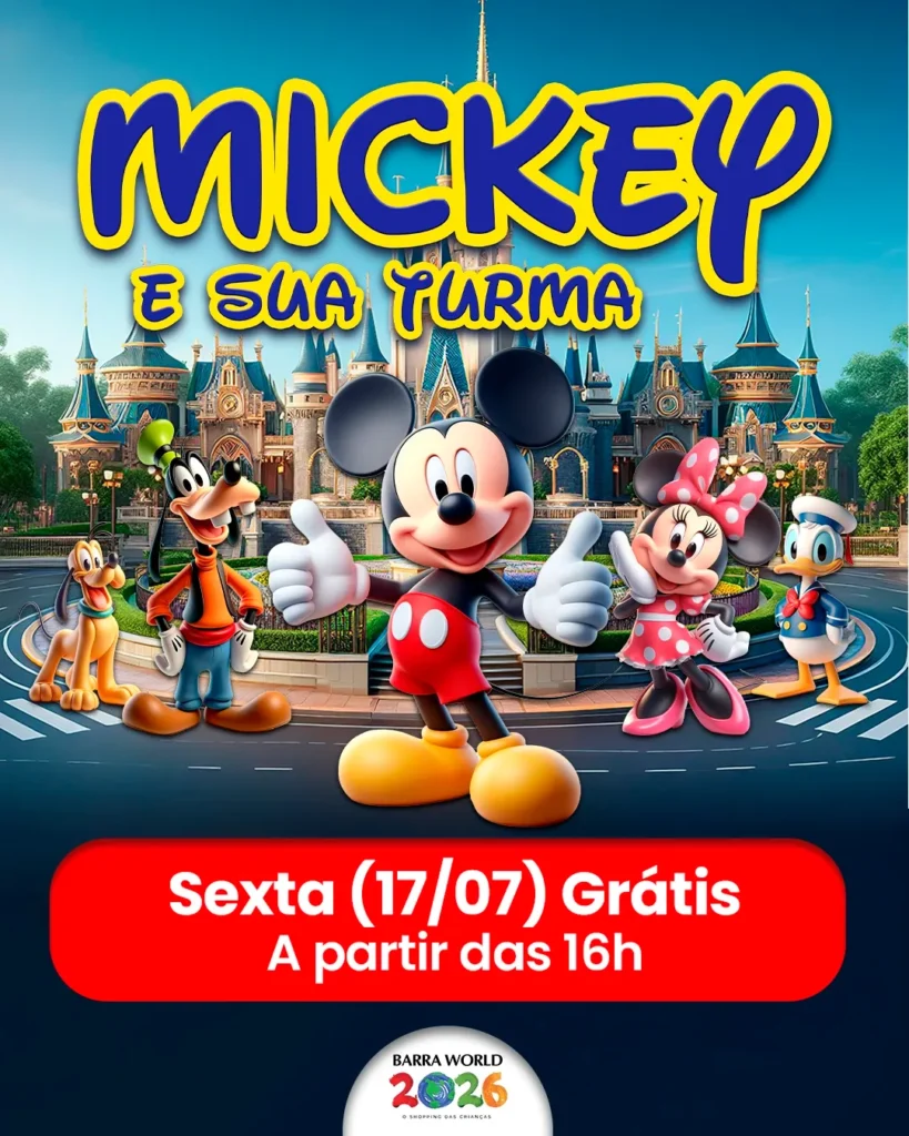 Espetáculo infantil Mickey e Sua Turma no Barra World Shopping, Praça da França, Recreio dos Bandeirantes — 17 de julho de