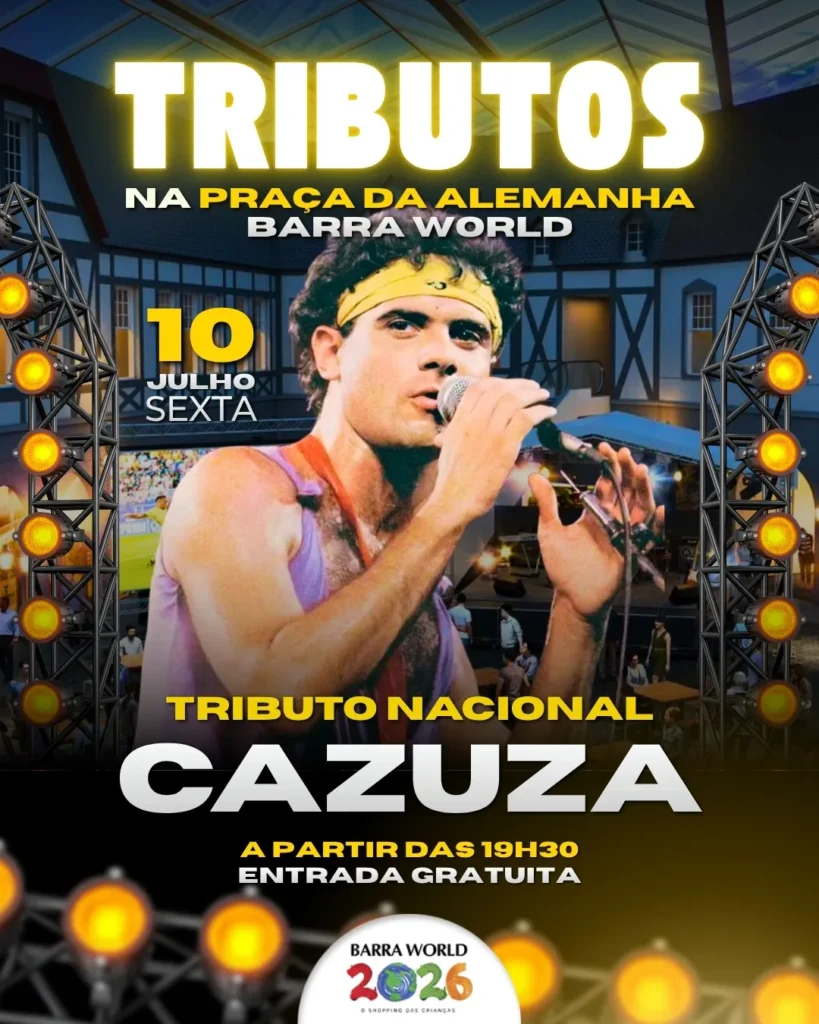 Tributo a Cazuza no Barra World Shopping – Show gratuito no Recreio dos Bandeirantes