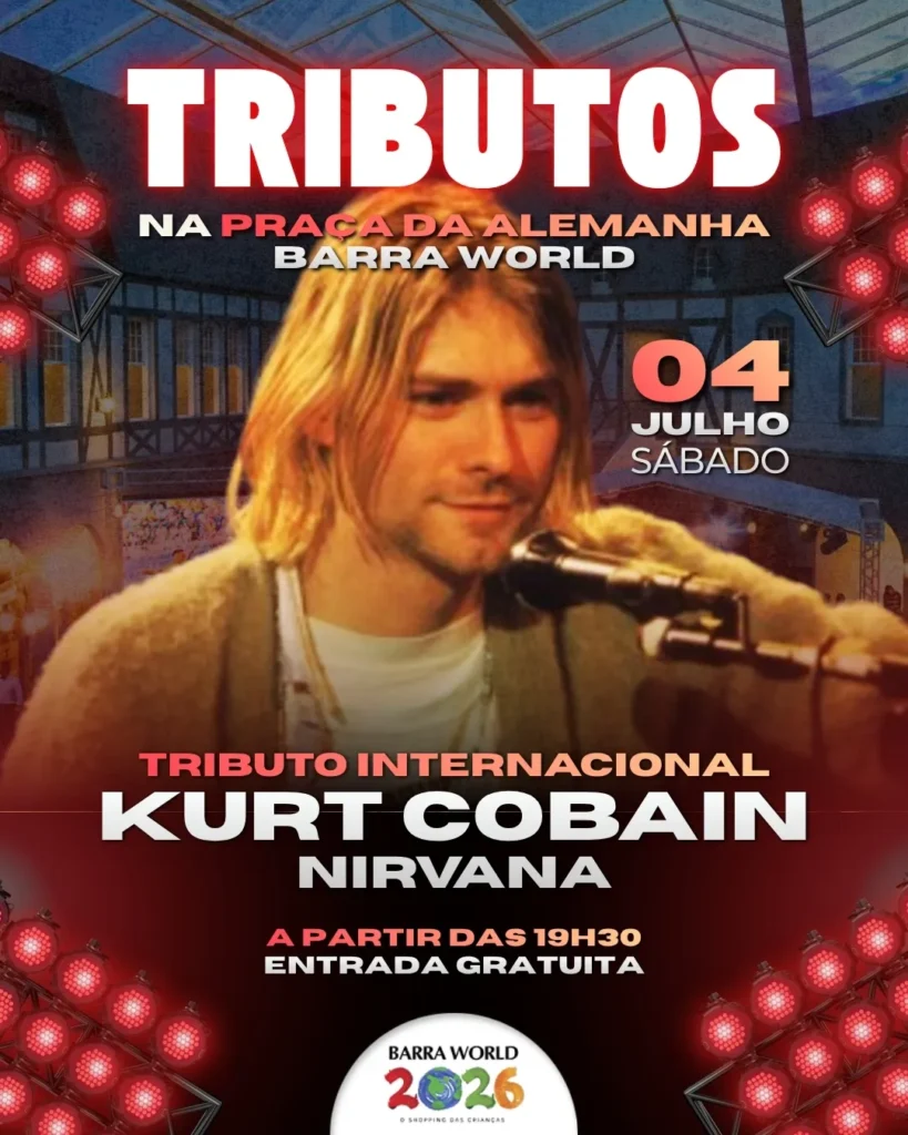 Tributo a Kurt Cobain e Nirvana no Barra World Shopping – Show gratuito no Recreio dos Bandeirantes