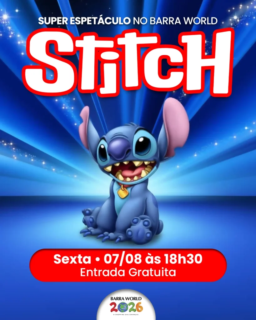 Espetáculo infantil Stitch no Barra World Shopping, Praça da França, Recreio dos Bandeirantes — 07 de agos