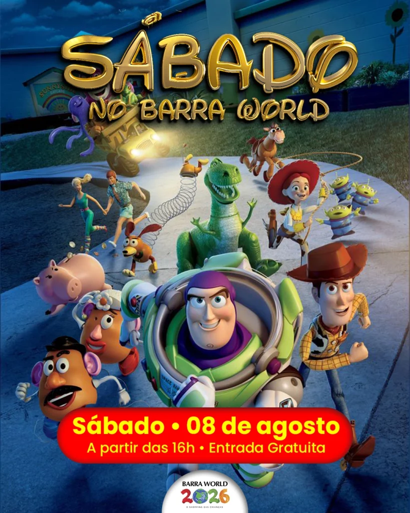 Programação infantil de sábado no Barra World Shopping — Espetáculo Toy Story e Circo & Cia, Recreio dos B