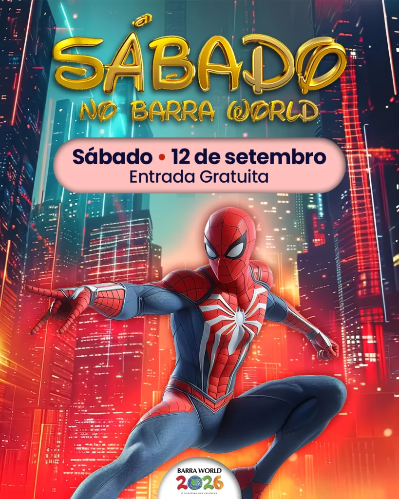 Programação infantil de sábado no Barra World Shopping — Espetáculo Homem-Aranha e os Amigos Espetaculares e Os Músicos de Bremen, Recreio dos Bandeirantes, 12 de setembro de 2026