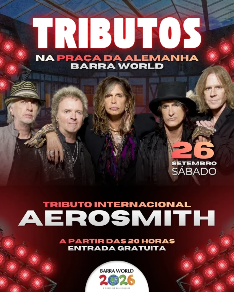 Tributo ao Aerosmith no Barra World Shopping – Show gratuito no Recreio dos Bandeirantes