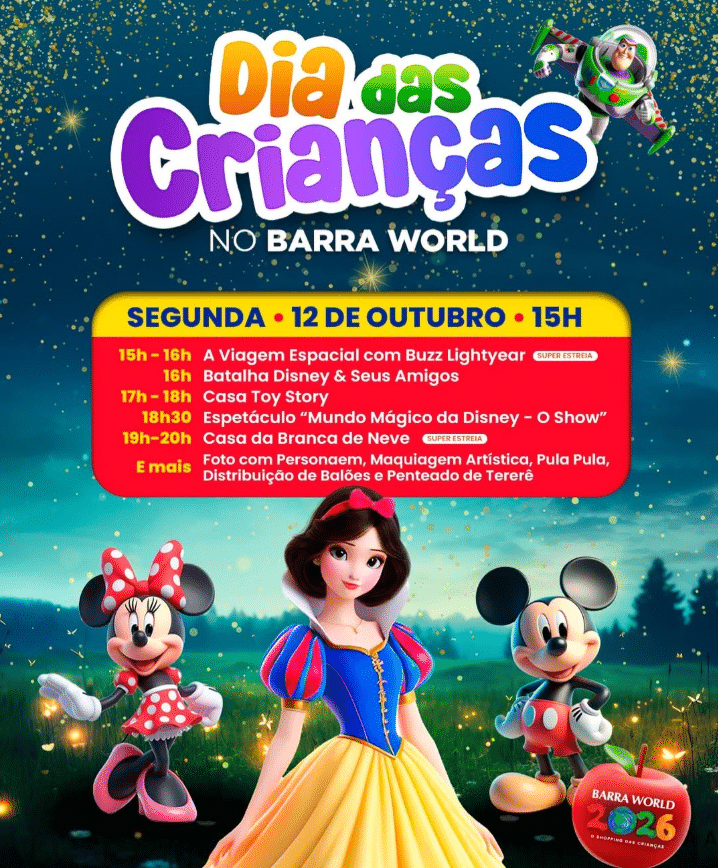 Dia das Crianças no Barra World Shopping — programação do feriado de 12 de outubro de 2026, Recreio dos Bandeirantes