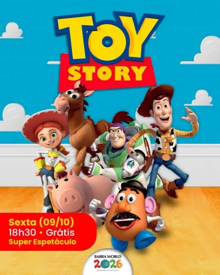 Espetáculo infantil Toy Story no Barra World Shopping, Praça da França, Recreio dos Bandeirantes — 09 de outubro de 2026
