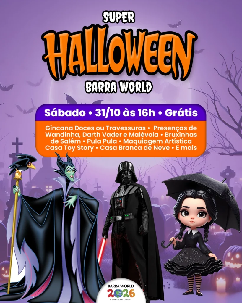 Halloween no Barra World Shopping — Super Espetáculo Abracadabra, As Bruxinhas de Salem, Recreio dos Bandeirantes, 31 de outubro de 2026