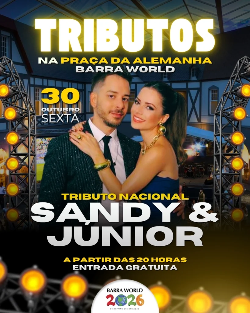 Tributo a Sandy e Junior no Barra World Shopping-Show gratuito no Recreio dos Bandeirantes